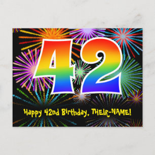 42. Geburtstag - Fun Fireworks Pattern + Rainbow 4 Postkarte