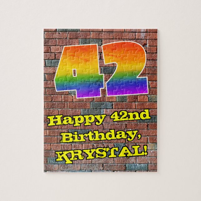 42. Geburtstag: Fun Graffiti-Inspiriert Regenbogen Puzzle (Vertikal)