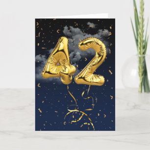 42. Geburtstag Gold Mylar Ballon und Confetti Card Karte