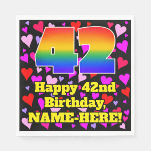 42. Geburtstag: Loving Hearts Pattern, Regenbogen Serviette