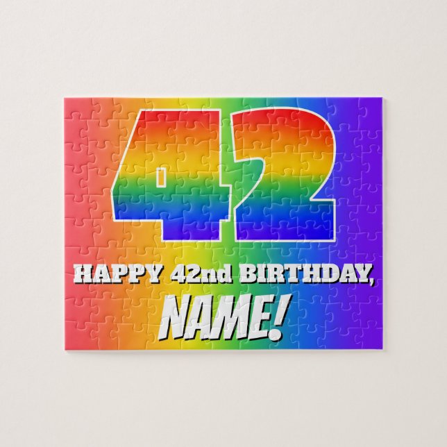 42. Geburtstag — mehrfarbiges Regenbogenmuster "42 Puzzle (Horizontal)