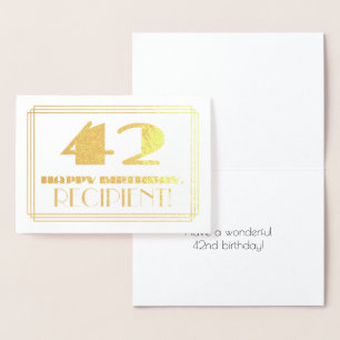 42. Geburtstag; Name + Art Deco Inspiriert Look "4 Folienkarte