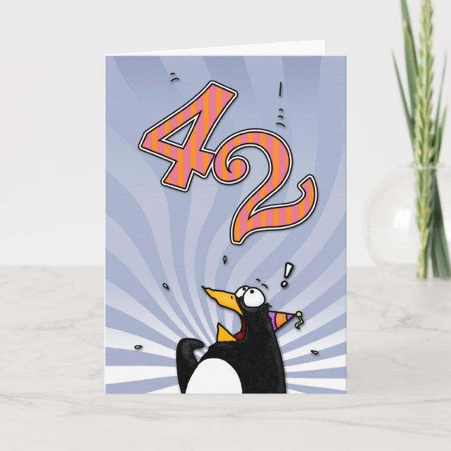 42. Geburtstag - Pinguin-Überraschungskarte Karte (Vorderseite)