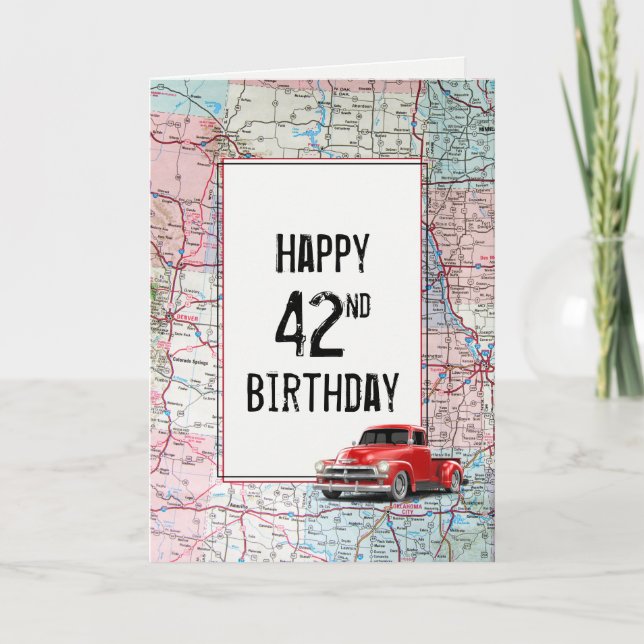42. Geburtstag Red Retro Truck auf Karte (Vorderseite)