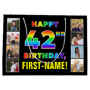 42. Geburtstag: Regenbogentext, benutzerdefinierte Große Geschenktüte