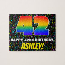 42. Geburtstag — Spaß, bunte Musiksymbole & "42"