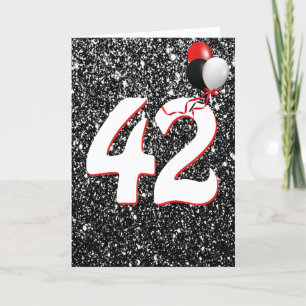 42. Geburtstagsballons auf Black Glitzer Card Karte