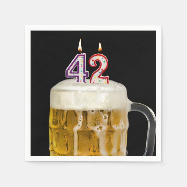 42. Geburtstagsbiere auf schwarz Serviette (Vorderseite)