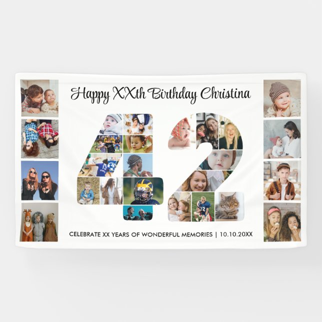 42. Geburtstagsfeier Nummer 42 Fotocollage Banner (Horizontal)