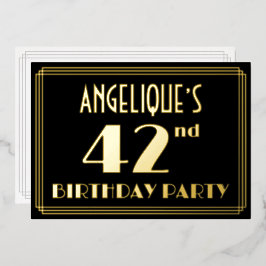42. Geburtstagsparty: Art Deco Look "42", w/ Name Folieneinladung