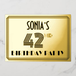 42. Geburtstagsparty — Art Deco Stil "42" & Name Folieneinladung
