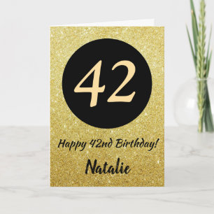 42. Happy Birthday Black and Gold Glitzer Card Karte
