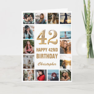 42. Happy Birthday Gold und White Foto Collage Karte