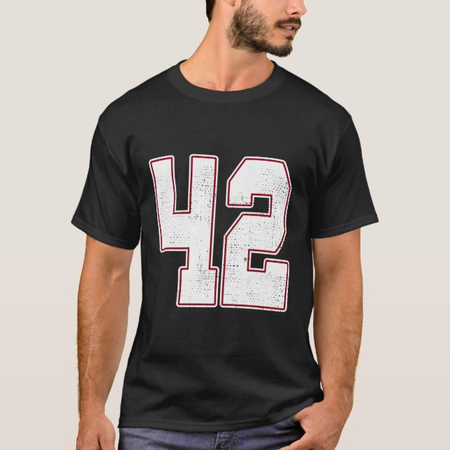 42 Kontur Nummer 42 Varsity Fan Sports Team Black T-Shirt (Vorderseite)