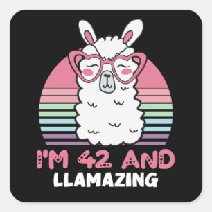 42 Year Old Bday Llamazing 42nd Birthday Llama Quadratischer Aufkleber