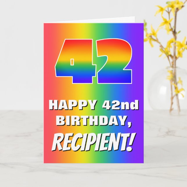 42nd Birthday: Colorful, Fun Rainbow Pattern # 42 Karte (Gelbe Blume)