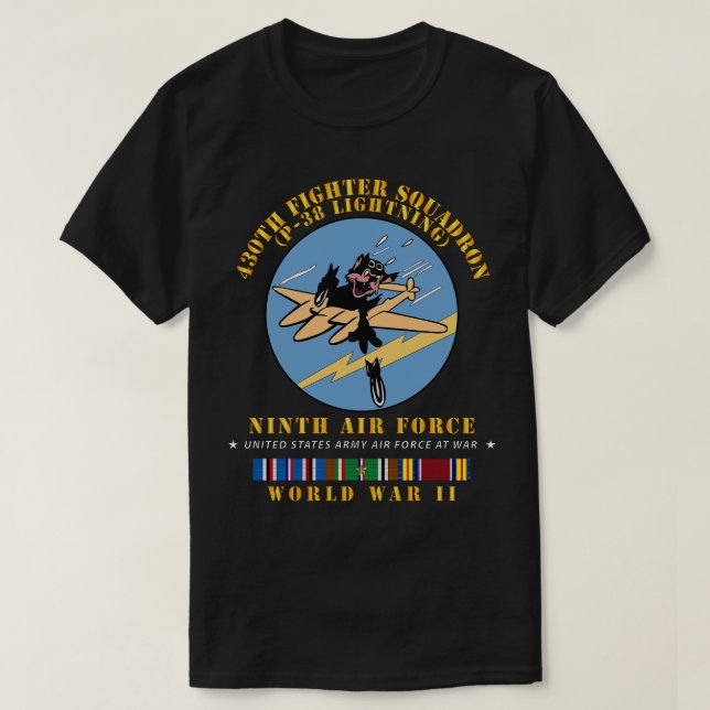 430. Kämpfer-Squadron P38 Blitze 9. AF 2. WWII w T-Shirt (Design vorne)