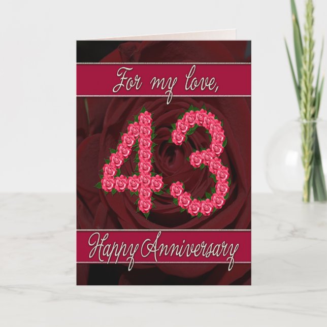 43. Anniversary card with roses and leaves Karte (Vorderseite)