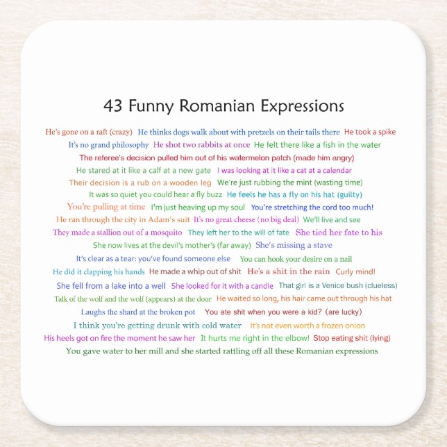 43 Funny Romania Expressions Conversation Piece Rechteckiger Pappuntersetzer (Vorderseite)