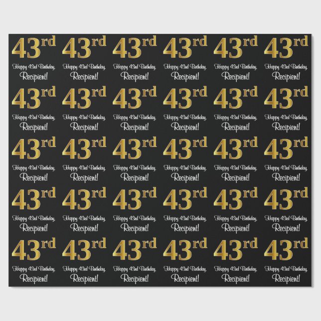 43. Geburtstag: Elegante Luxuriöse Imitate Gold Lo Geschenkpapier (Flach)