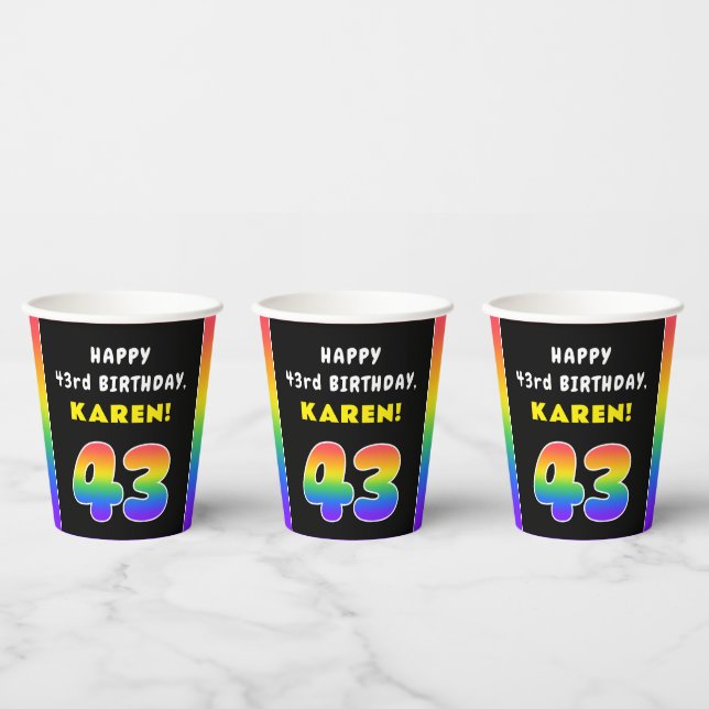 43. Geburtstag: Farbiger Regenbogen # 43, Individu Pappbecher (Multi)
