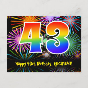 43. Geburtstag - Fun Fireworks Pattern + Rainbow 4 Postkarte