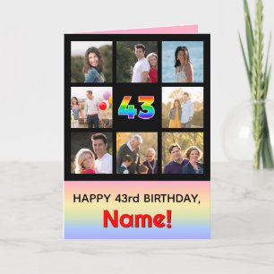 43. Geburtstag: Fun Rainbow #, Custom Fotos + Name Karte
