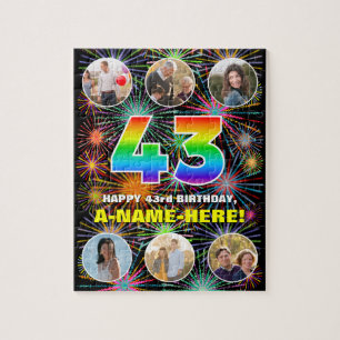 43. Geburtstag: Fun Rainbow #, Individuelle Name + Puzzle