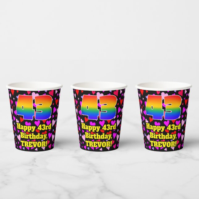 43. Geburtstag: Loving Hearts Pattern, Rainbow 43 Pappbecher (Multi)