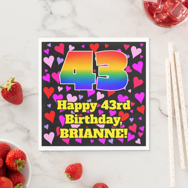 43. Geburtstag: Loving Hearts Pattern, Regenbogen  Serviette (Beispiel)
