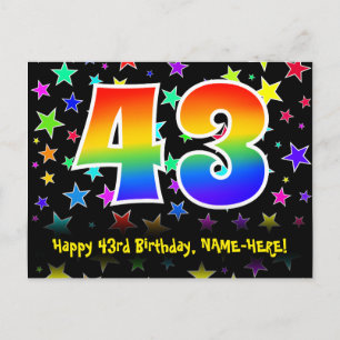 43. Geburtstag: Lustiges Sterne-Muster, Regenbogen Postkarte