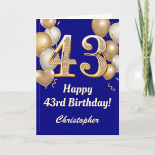43. Geburtstag Navy Blue und Gold Balloons Confett Karte