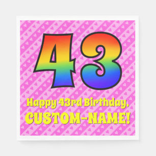 43. Geburtstag: Rosa Streifen und Herz, Regenbogen Serviette