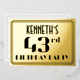 43. Geburtstagsparty: Art Deco Look "43" und Name Folieneinladung