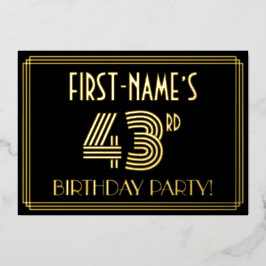 43. Geburtstagsparty — Art Deco Stil "43" + Name Folieneinladung