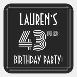 43. Geburtstagsparty: Art Deco Stil & Individuelle Quadratischer Aufkleber