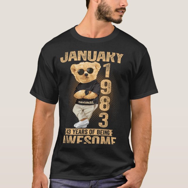 43 Year Old January 1983 Teddy Bear 43rd Birthday  T-Shirt (Vorderseite)