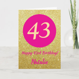 43rd Birthday Hot Pink and Gold Glitter Karte