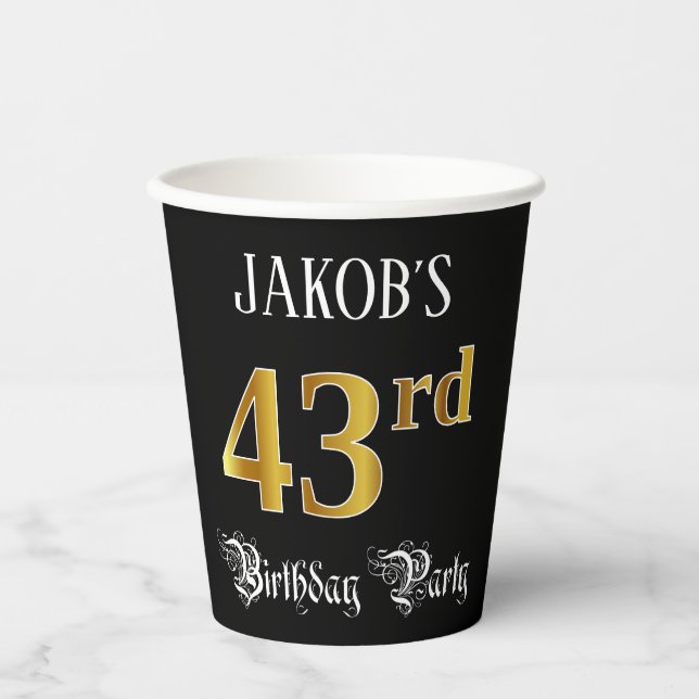 43rd Birthday Party — Fancy Script, Falsch Gold Lo Pappbecher (Vorderseite)