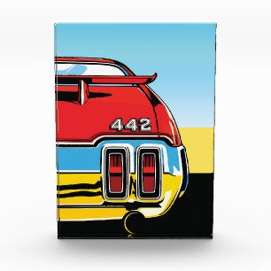 442 Muscle Car Heckschwinge Pop Art Retro Druck Fotoblock