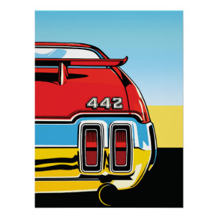 442 Muscle Car Heckschwingen Pop Art Retro Druck