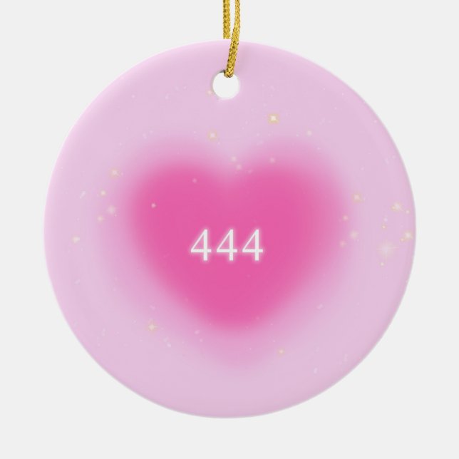 444 Moderne rosa Herzästhesie Engel Number Keramik Ornament (Vorne)