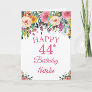 44. Geburtstag Aquarellfarben Blume Rosa Karte