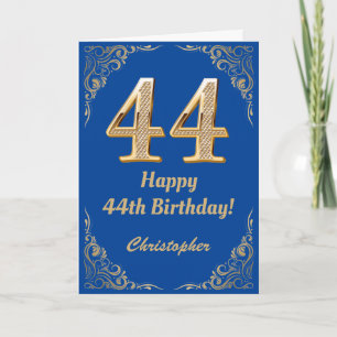 44. Geburtstag Blue and Gold Glitzer Frame Karte