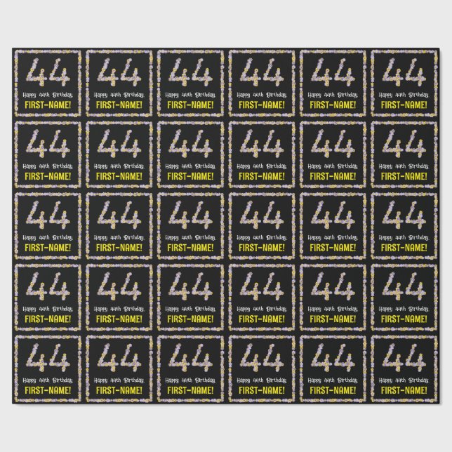 44. Geburtstag: Blumennummer, Individuelle Name, B Geschenkpapier (Saum)