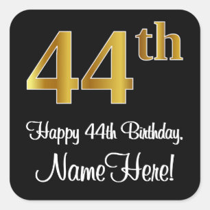 44. Geburtstag - Elegante Luxuriöse Imitate Gold  Quadratischer Aufkleber