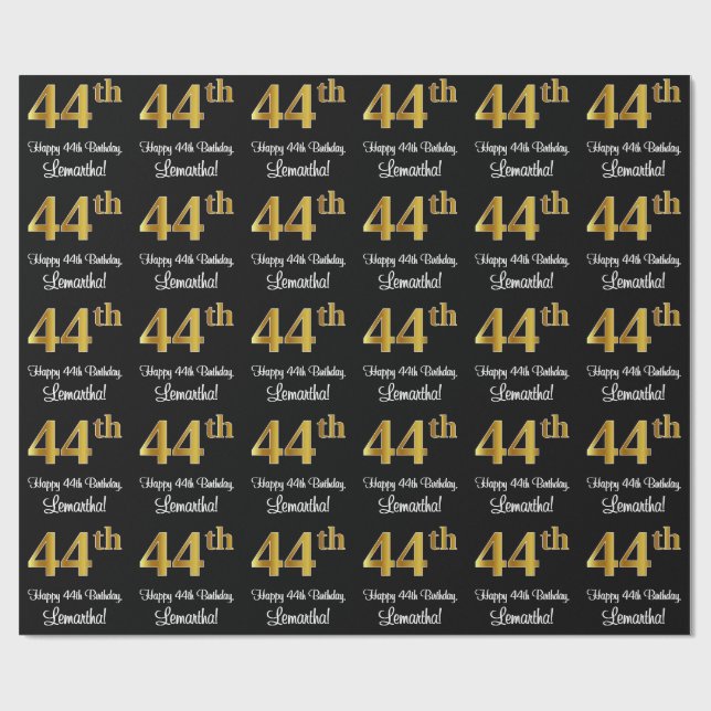 44. Geburtstag: Elegante Luxuriöse Imitats Gold Lo Geschenkpapier (Flach)