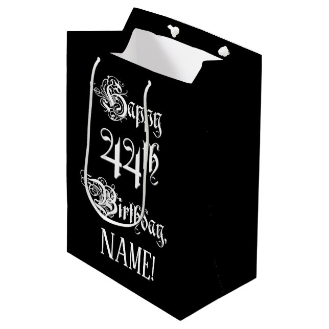 44. Geburtstag: Extravagant, elegant, Script + Ind Mittlere Geschenktüte (Vorderseite Schrägansicht)