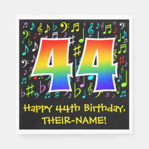 44. Geburtstag - Farbige Musik-Symbole, Regenbogen Serviette