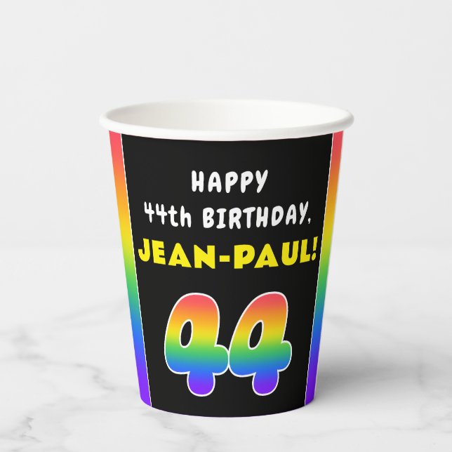44. Geburtstag: Farbiger Regenbogen # 44, Individu Pappbecher (Rückseite)